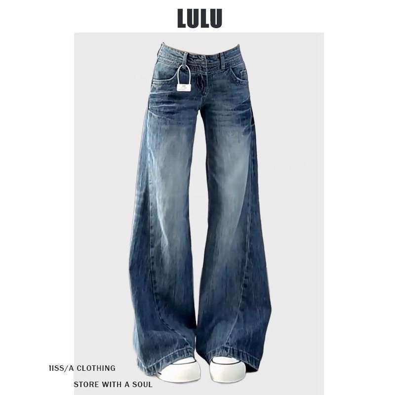Plus Velvet Thickened Retro American Style Lightning Straight-Leg Women's High-Waist Flare Jeans