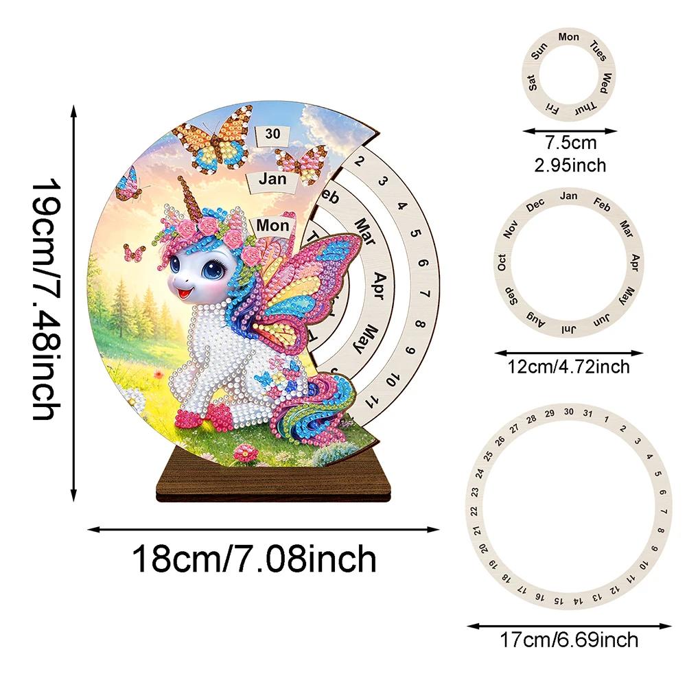 Wooden Special Shaped Colorful Pattern Diamond Art Desktop Perpetual Calendar Diamond Painting Dial Moon Calendar for Beginners