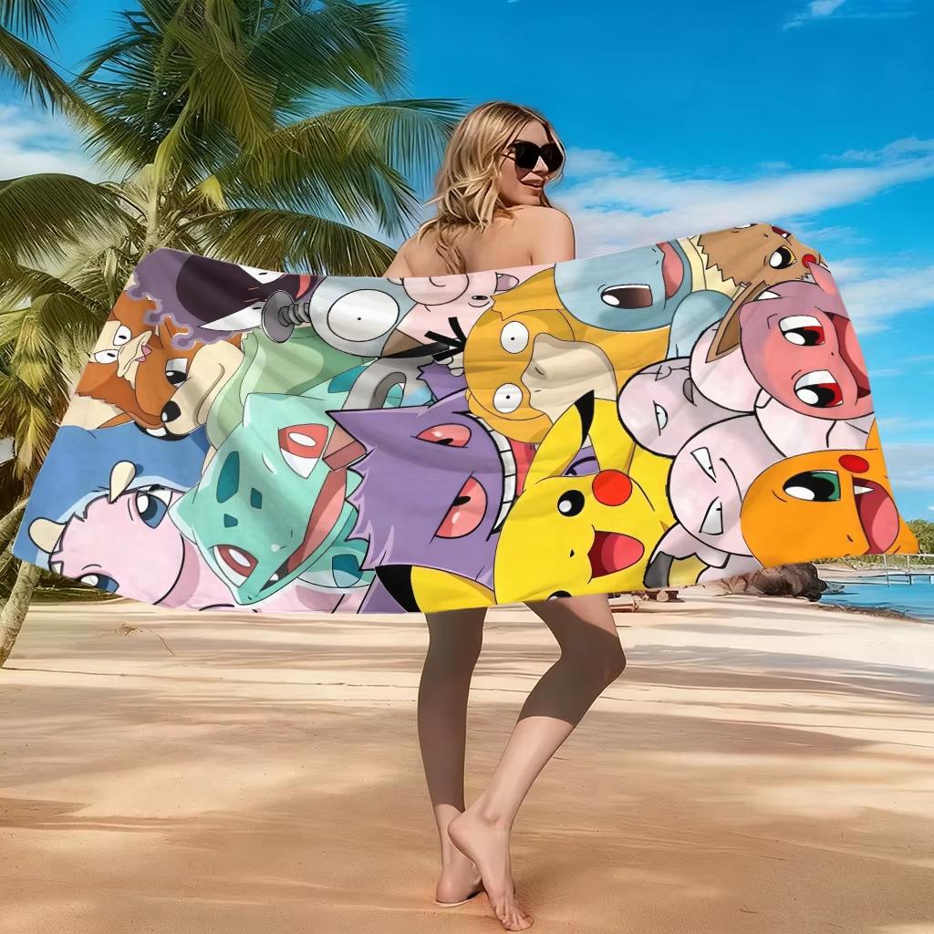 1pc Toalla de playa Pokmon collage, Pikachu y amigos, ideal para playa piscina, toalla infantil para niños