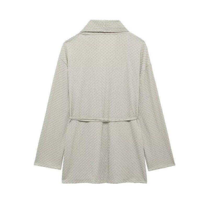 Fashion Style 2024 Autumn New Women's Clothing Belt Texture Loose Kimono Long Sleeves Tops 5584633