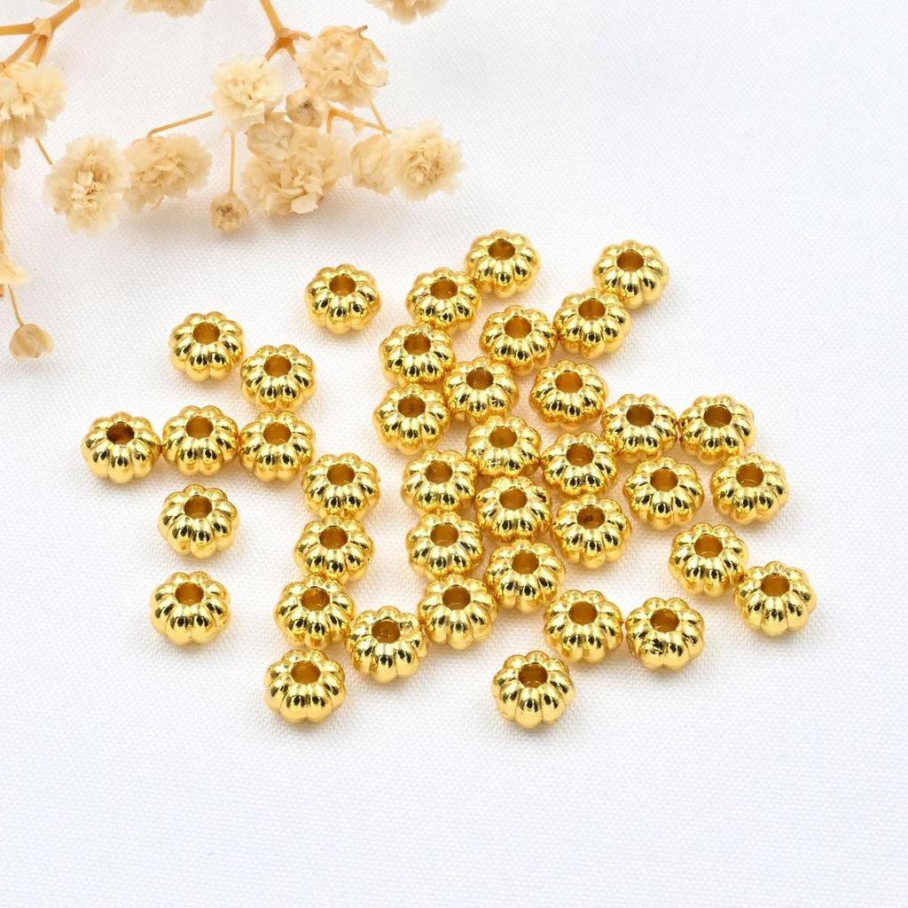 18k Matte Gold Frosted Pumpkin Spacer Beads for DIY Jewelry