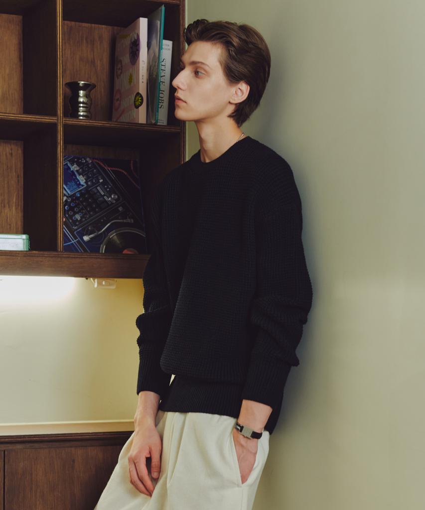 KNITTED Heavy Waffle Round Knit Black