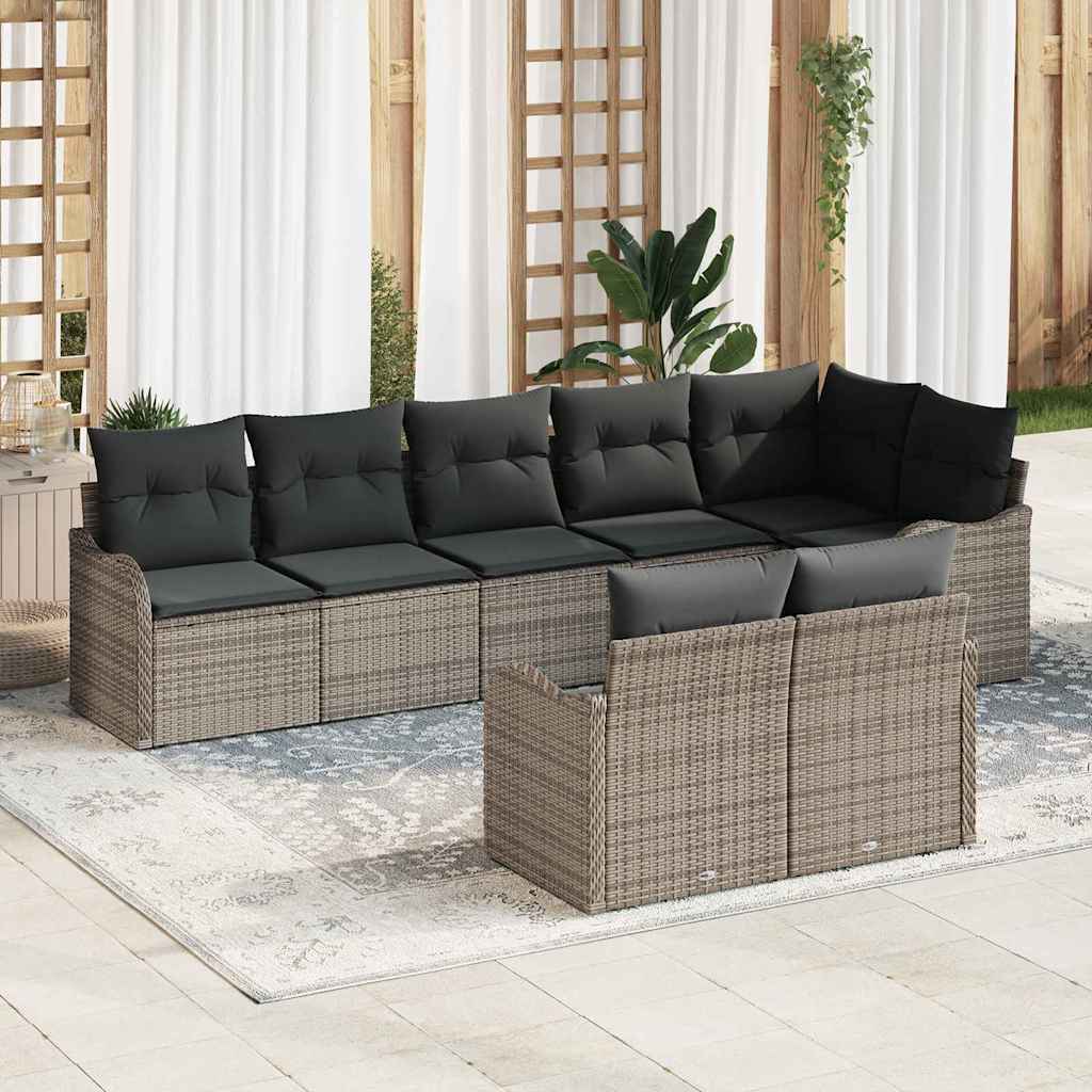 Garden Sofa Set with Cushions 8 pcs Grey Poly Rattan