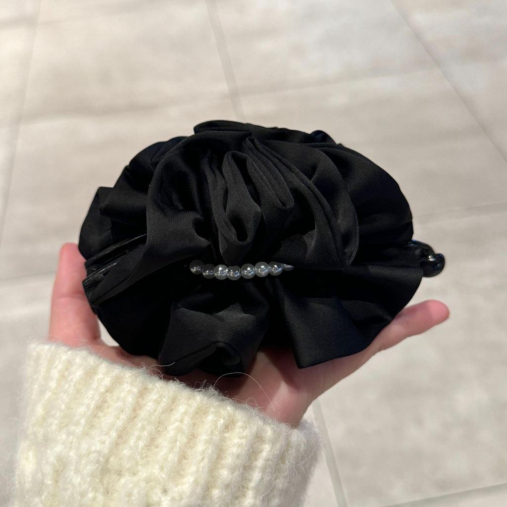Korean Satin Pearl Pleated Banana Clip - Versatile Large Hair Claw for Elegant Hairstyles.