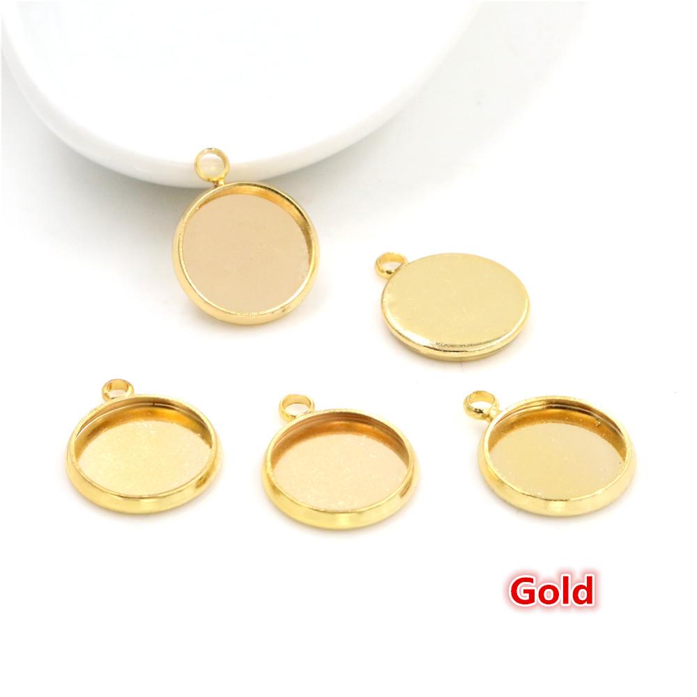 Brass Material 20pcs/lot 10mm 12mm Inner Size 8 Colors Plated One Loops Style Cabochon Base Cameo Setting Charms Pendant Tray