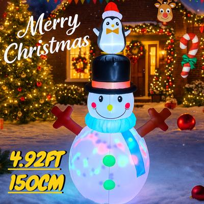 1.5M Géant Gonflable Bonhomme de Neige Pingouin Jouet Décoration de Jardin Noël Cadeau Festif Ornement Décoration Intérieure Fournitures de Noël Éclairé LED