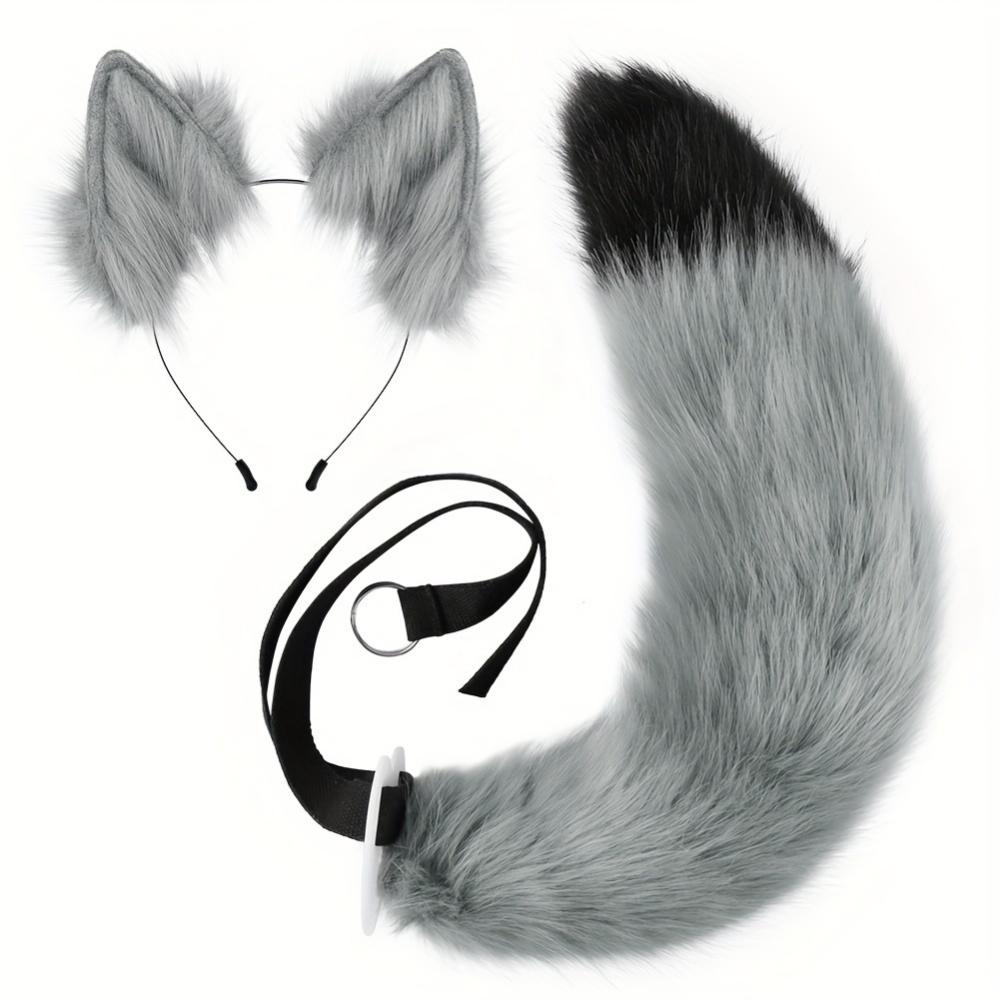 2 Piece Fox Set - Adjustable Furry Tail and Removable Ears, Suitable for Halloween Animal Play Parties, Halloween Gift Cosplay