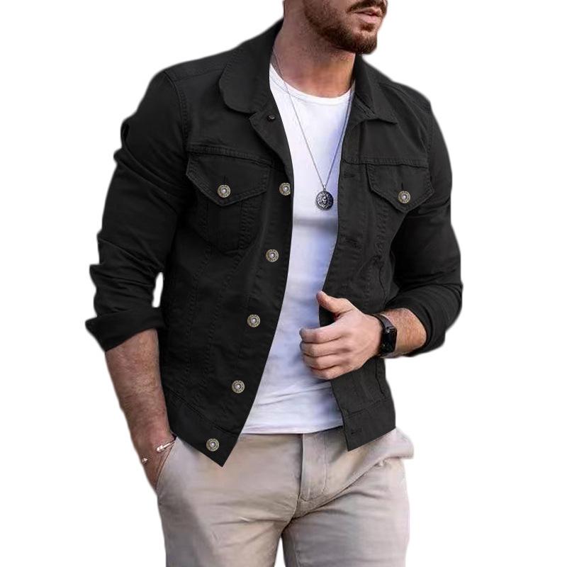 Men's Slim Denim Lapel Jacket - Solid Color, Large Size for Autumn & Winter