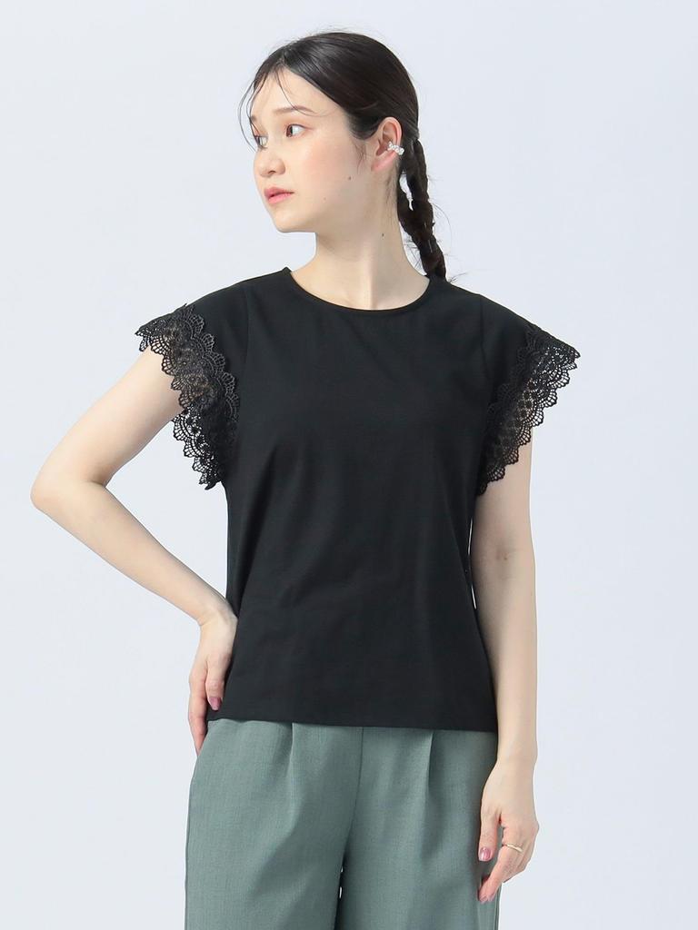 Beams Heart S/S TEE p/Cuff Lace PO25S Women's Black One Size