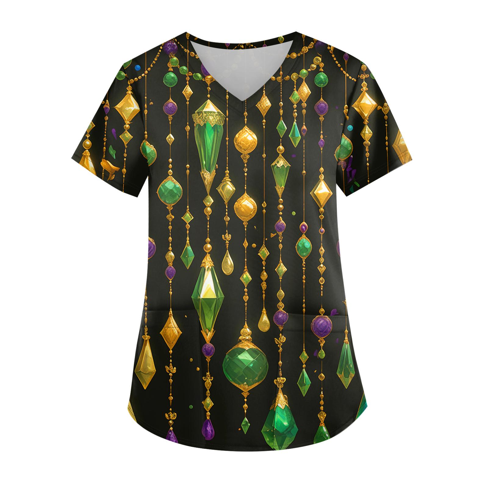 

Ladies Carnival Printed Fashion V-neck Pocket Short Sleeved Nurse s Wear And Worker s Top S чёрный