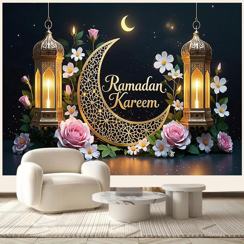 Elegant Eid Al-Adha Moon Photography Backdrops Wall Decoration for Room and Party,Festive Home Decor for New Year and Eid Celebrations