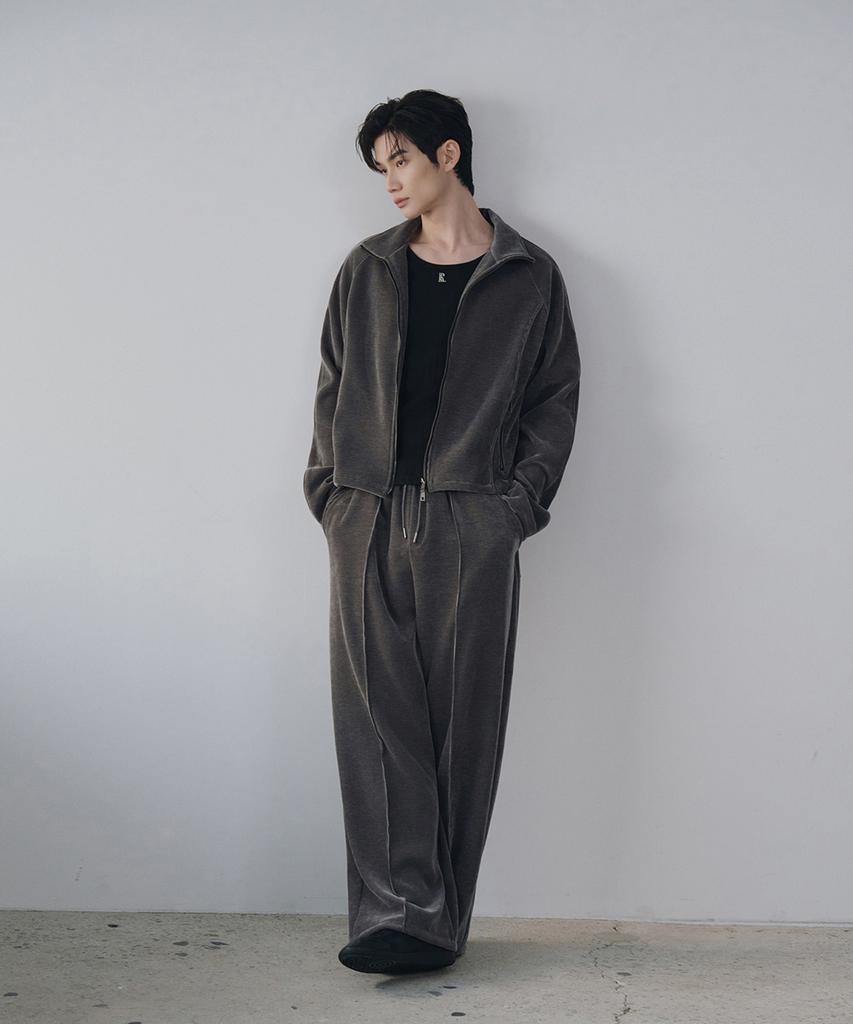 Lolangseoul Velvet Corduroy Line Pants(Charcoal)