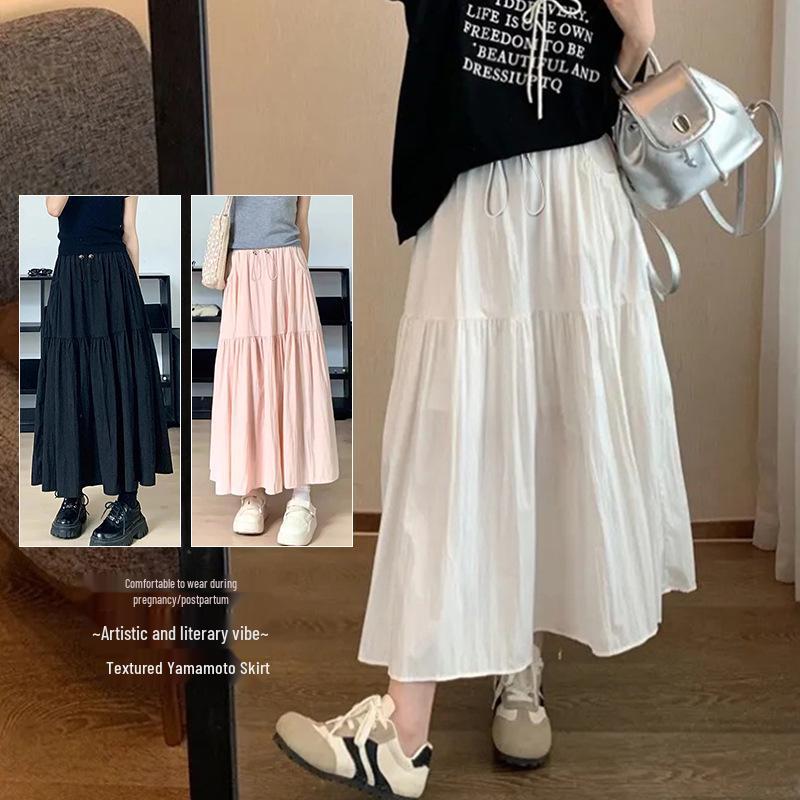 

Summer Maternity Yamamoto Skirt with Pockets: Casual Slimming Drape, Mid-Length A-Line Flare. XL чёрный