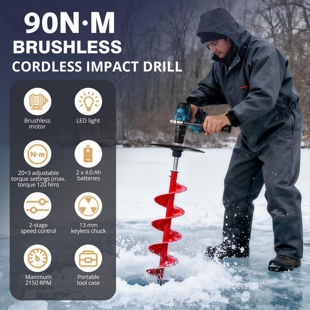 Dual-Speed Brushless High-Power Impact Drill with Lithium Battery - Portable High Torque Industrial Grade Electric Drill