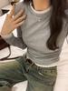 Women's Faux Two-Piece Brushed Long-Sleeve Top - Fashionable Fleece-Lined T-Shirt for Autumn/Winter