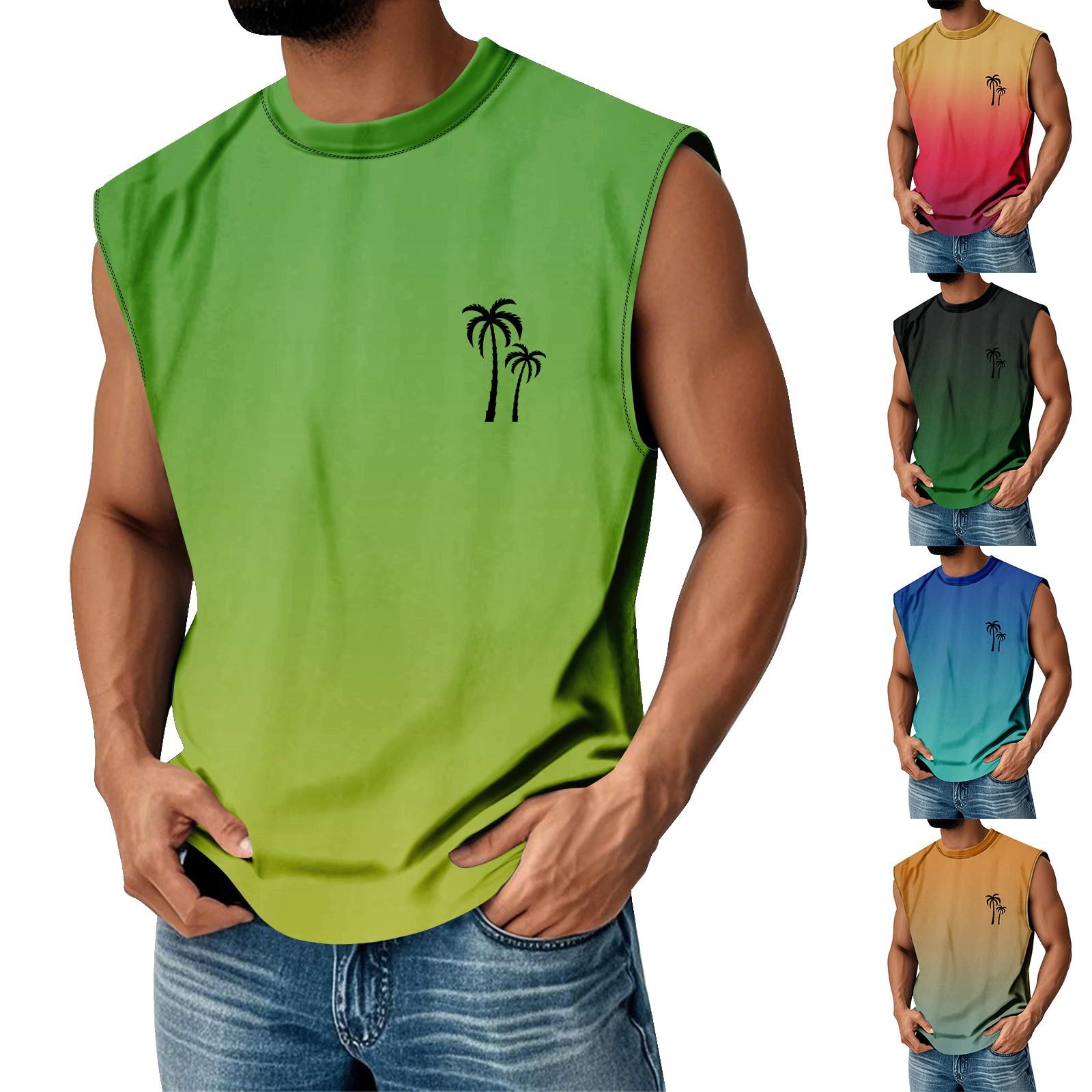 

Мужская летняя майка без рукавов с принтом, круглым вырезом и градиентом, спортивная, в стиле кэжуал L