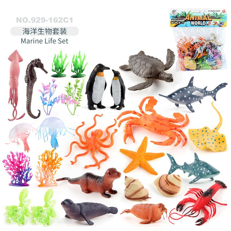 Simulation Mini Marine Life Model Dolphin Mizuse Seahorse Octopus Lobster Static Ornament Set Toy