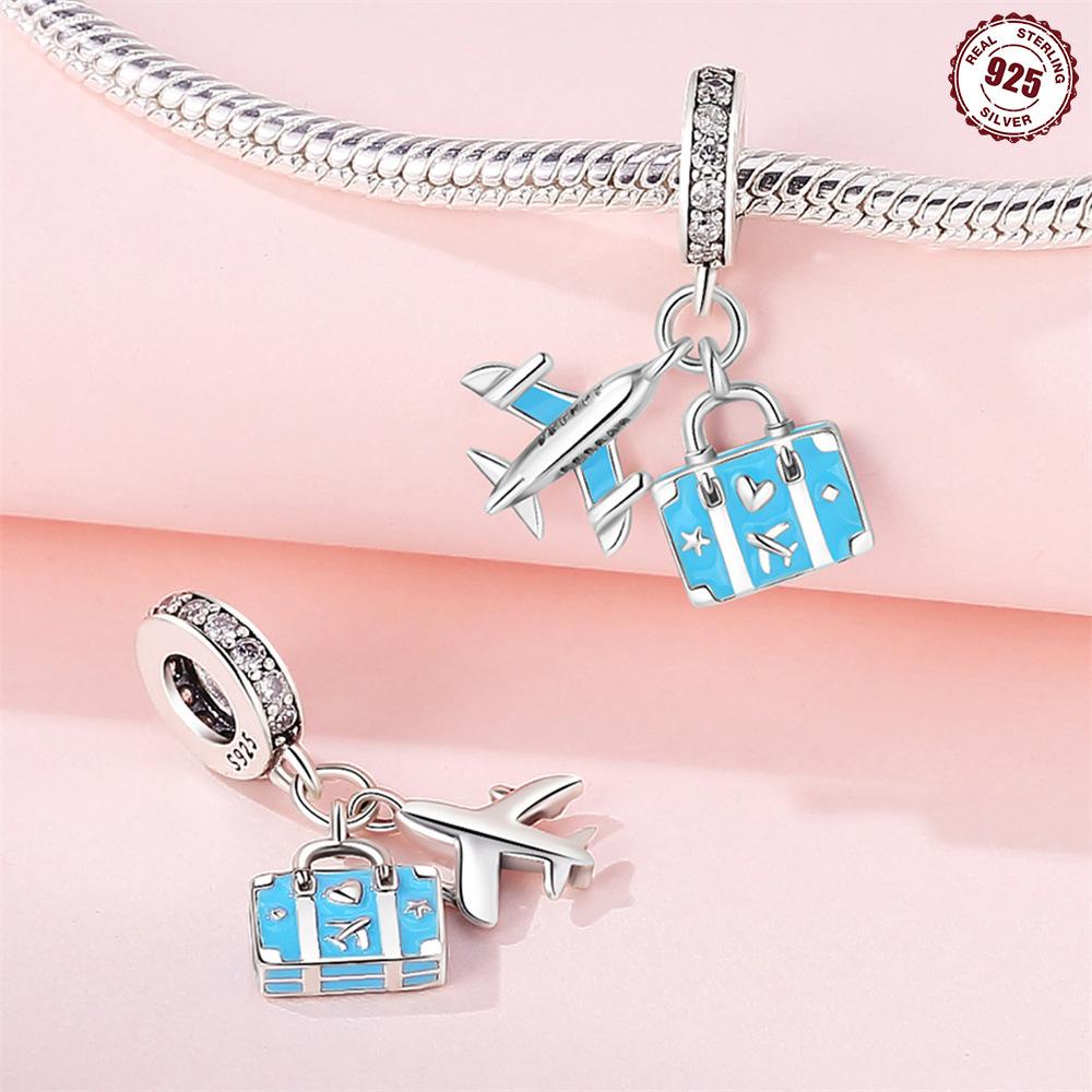 9 Sterling Silver Pendant Accessories Airplane Luggage Suitable For Bead Diy Bracelet Necklace Design