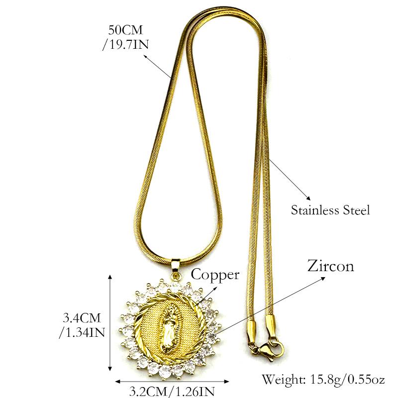 Virgin Mary Religious Zircon Copper Pendant Necklace For Women Men Stainless Steel Gold Color Female Charm Snake Chain Jewelry