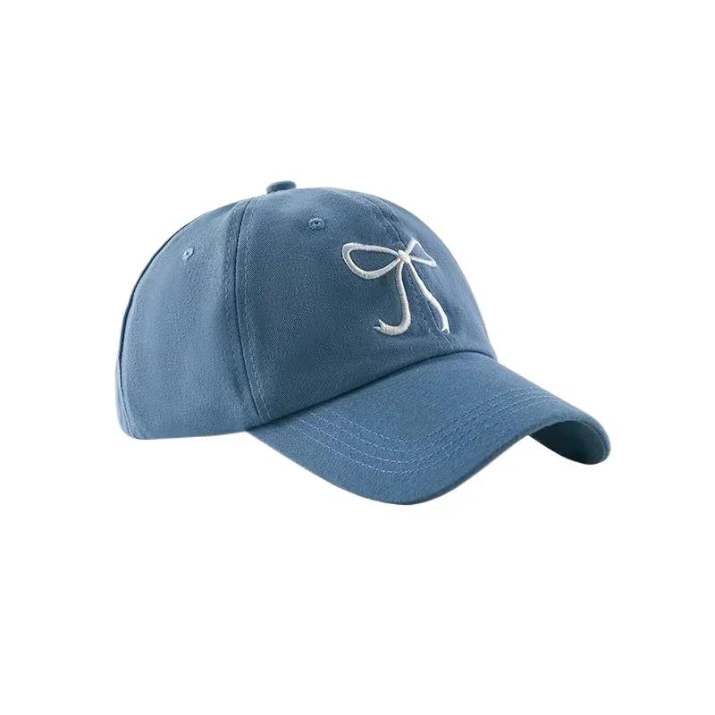 

Sweet Bowknot Embroidery Baseball Hat for WoUnisex Solid Color Korean Girl Peaked Cap Outdoor Soft Cotton Snapback Sun Visors Hat Adjustable