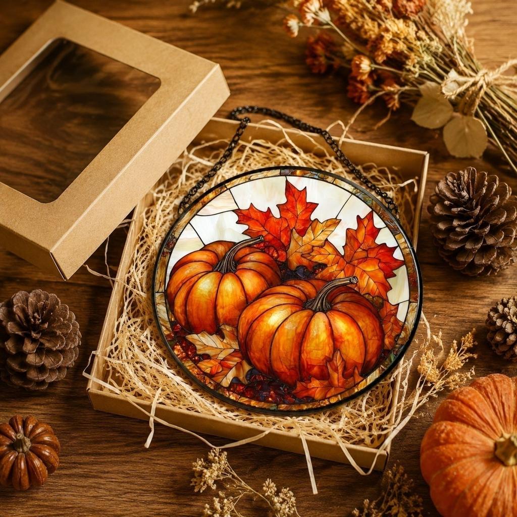 2D Colorful Acrylic Window Pumpkin Maple Leaf Door Hanging for Fall Halloween Decor