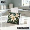 1pc Tissue Box, Vintage Botanical White Lilies Graceful Pure Pattern, 2D Flat Printing, Polyester Fabric, Easy To Carry, Tissue Container, for Everyda