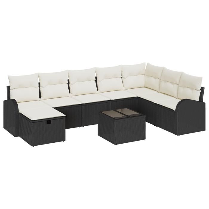 VidaXL Ensemble de canapés de jardin 9 pièces avec coussins noir en poly rattan 3359136