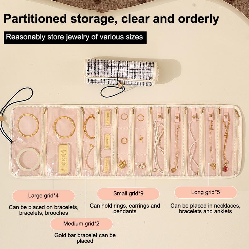 20 Grids Foldable Fashion Portable Jewelry Bag Large Women'S Travel Jewelry Roll Necklace Earring Ring Jewellery Display Storage