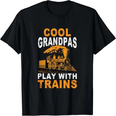 Cool Grandpas Play With Trains Locomotive Train Grandpa T-Shirt