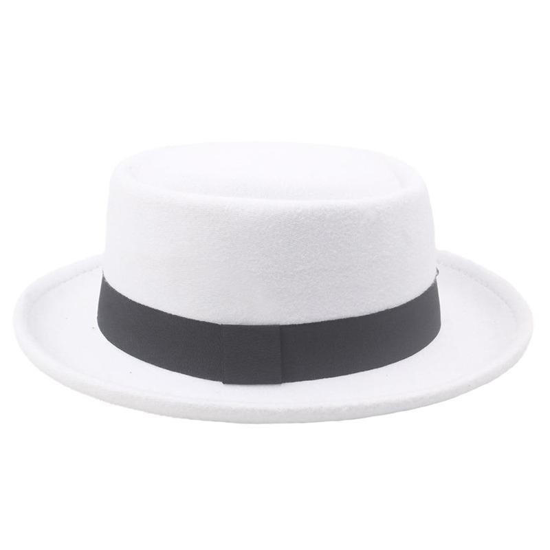 Flat Top Fedoras Jazz Hats For Women Men Solid Color Imitation Woolen Jazz Cap British Style Wide Brim Ladies Bowler Hats Fedora