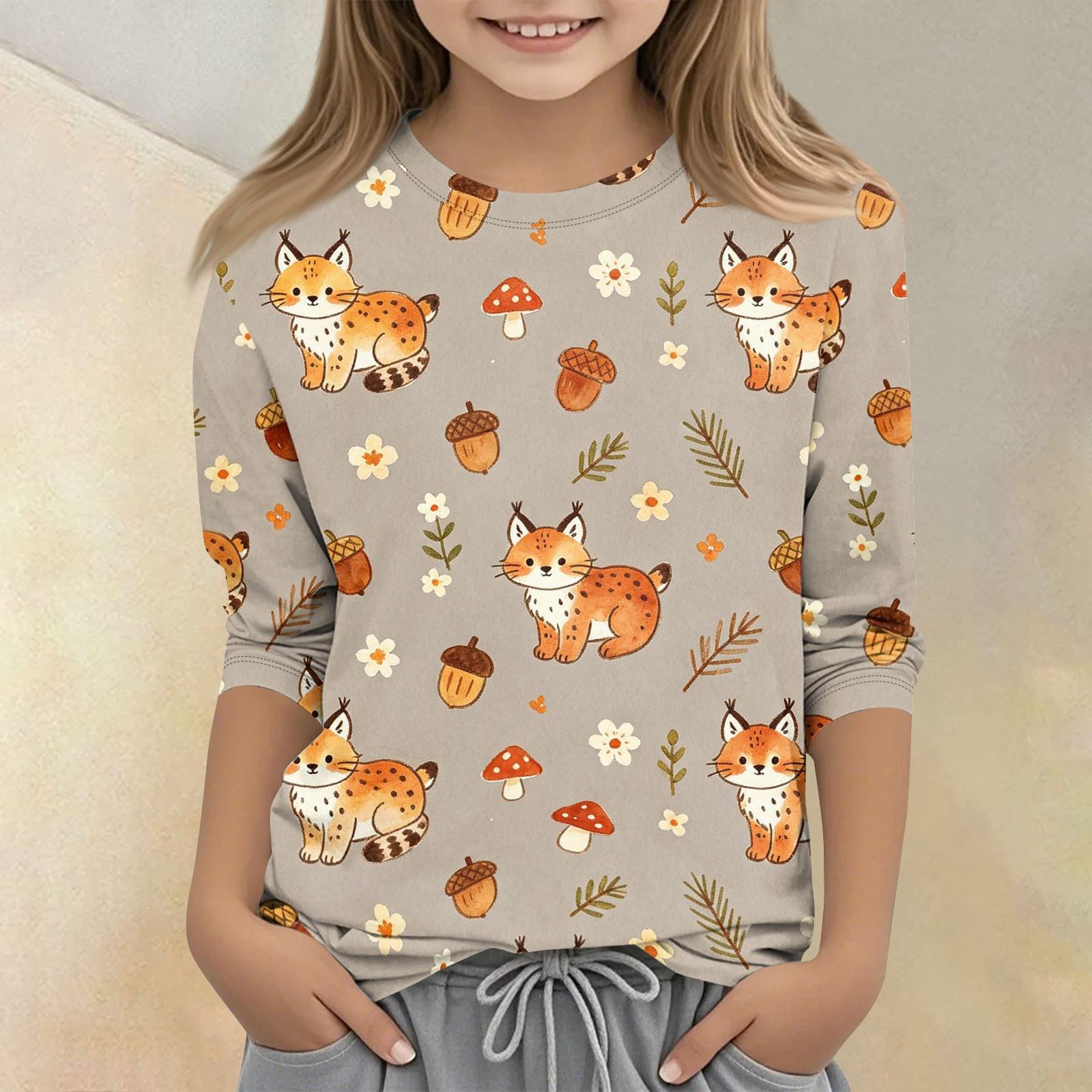 

Kids Animal Print Crew Neck Three Quarter Sleeve Casual T Shirt Soft Fabric Lightweight Breathable Comfortable Fit 140