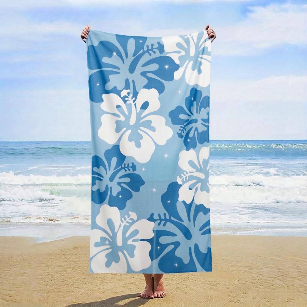 1Pc Blue Floral Beach Towel, Soft Absorbent Anti-Sand Sunscreen, Lightweight Portable For Swimming, Yoga, Fitness