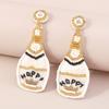 Fun and Quirky Whiskey Bottle Earrings, Happy Crown Shiny Ear Drops for Women
