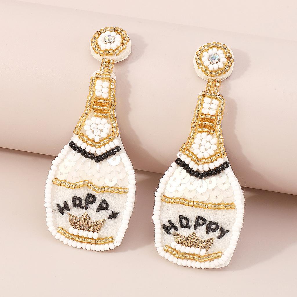 Fun and Quirky Whiskey Bottle Earrings, Happy Crown Shiny Ear Drops for Women