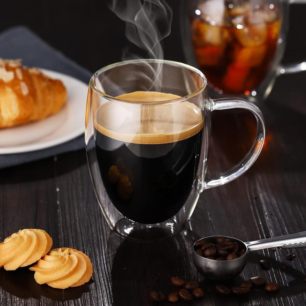 350ml Double-Walled Glass, 2-Piece Set, for Coffee, Tumblers, and Mugs, Insulated, Heat-Resistant, with Handles, Unbreakable, and Perfect as a Gift