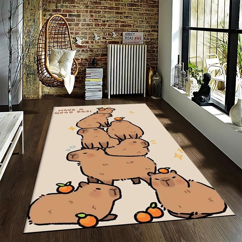 Cute Capybara Carpet with Orange Fruits and "Have a Good Day!" Text Suitable for use as an anti-slip for living room bedroom sofas