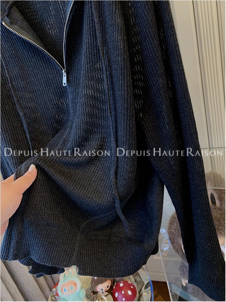 Plain Color Zipper Hooded Knit Jacket - Women's Casual Early Autumn Style