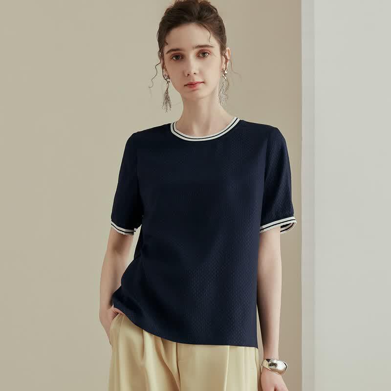 Snowforte 19 Momme Silk Textured T-shirt with Contrast Collar 2XL