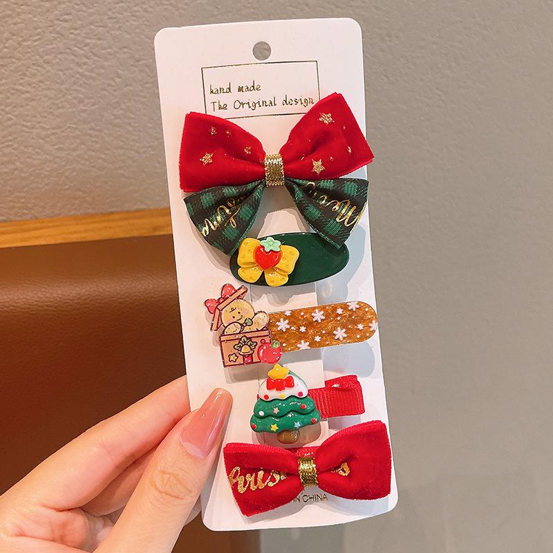 2025 Children's Christmas Hair Clips Set: Santa, Tree & Reindeer (5-Piece)