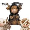 Dark Style Resin Figurine 3Pcs Halloween Highland Cow Figurines, Cattle Statues of Grim Reaper, Modern Farmhouse Table Decor Mummy & Ghost,