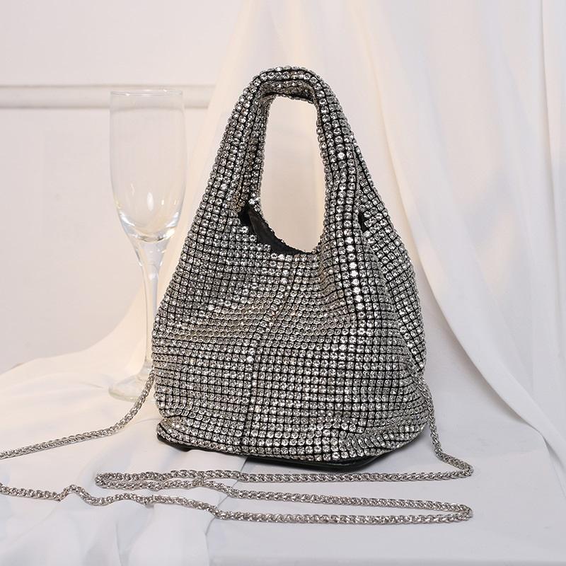 New Handmade Rhinestone Bucket Evening Bag Women Chain Crossbody Top Handle Vest Purse For Wedding Banquet Party