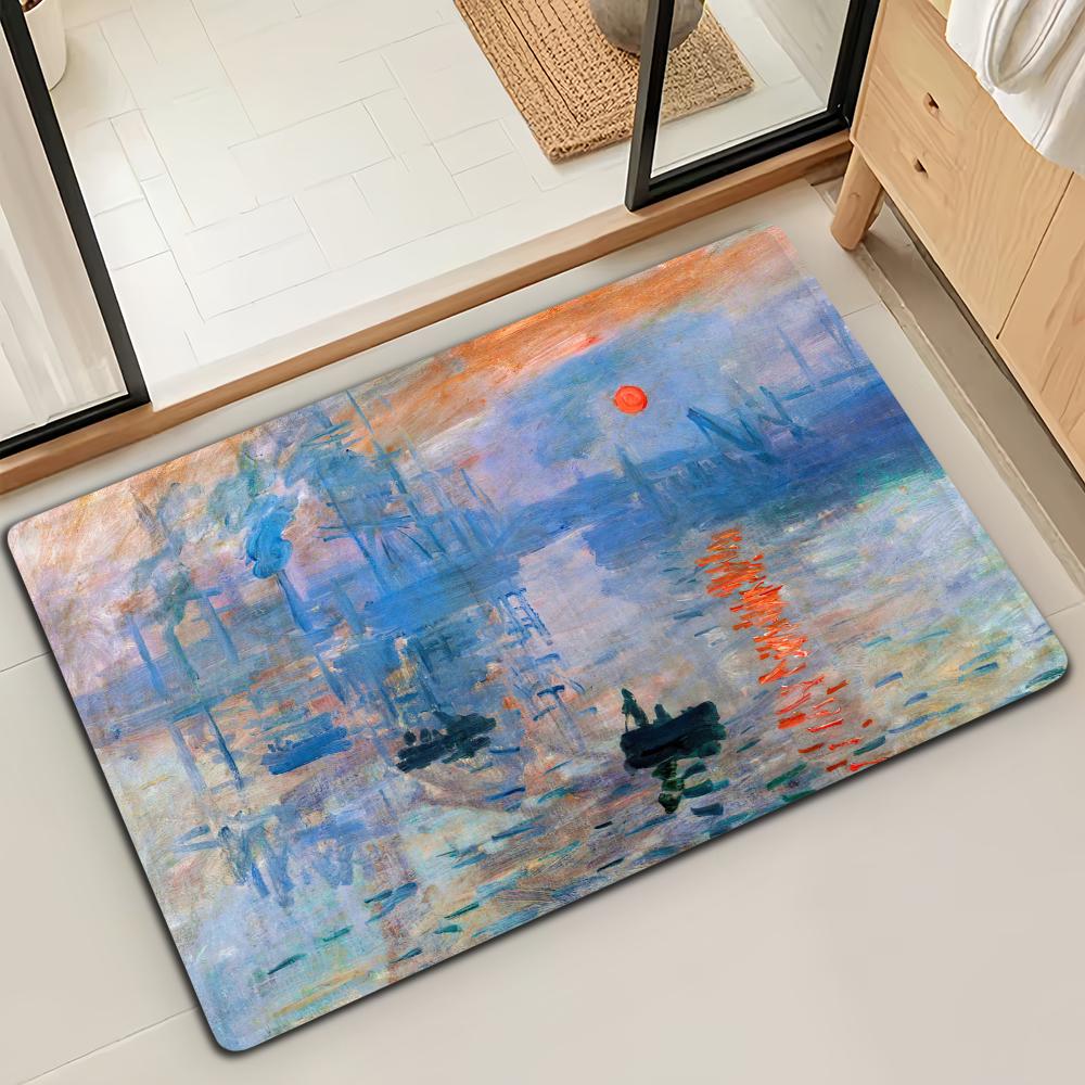 Felpudo de Puerta Alfombra de Piso Decorativa Versátil de Franela Secado Rápido Absorbente Suela Antideslizante Microfibra de Baño Pintura al Óleo Lotus M-Monet