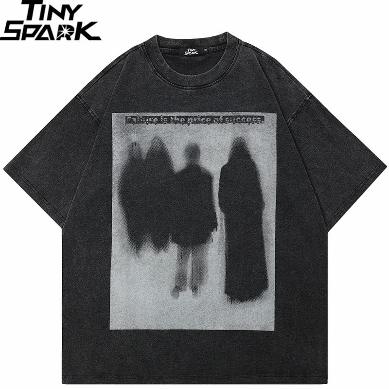 Hip Hop Vintage Washed Black TShirt Streetwear Freak Shadow Graphic T Shirt Cotton Unisex Tshirt Men Tops Tee Dope Hipster