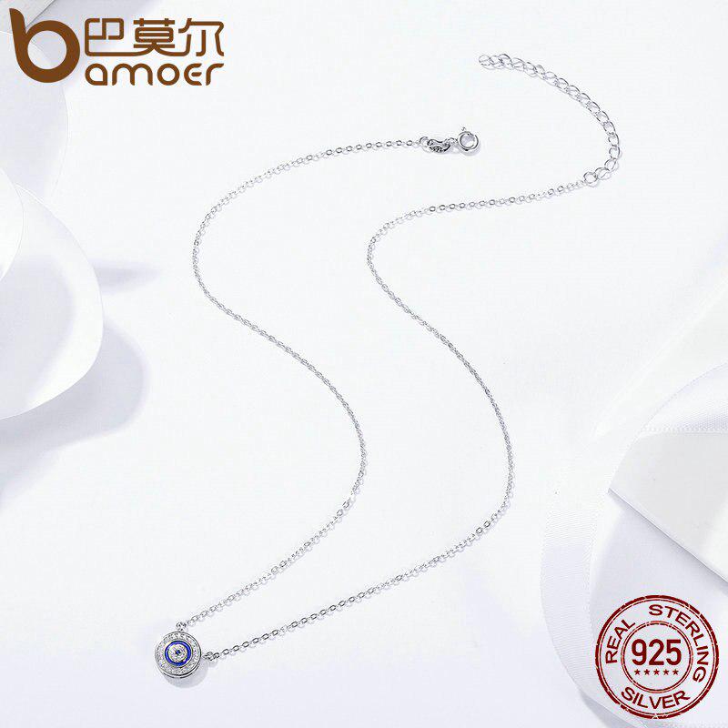 Bamoer Hot Sale 925 Sterling Silver Lucky Blue Eye Clear CZ Pendant Necklace