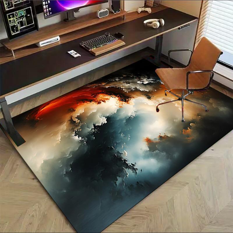 Fire Smoke Crystal Velvet Chair Mat Area Rug - Non-Slip, Floor Mat, Office Desk Chair Rugs, Bedroom Decor.Christmas Gift-1106060