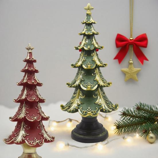 Yousheng Christmas Tree Tree Figurine Xmas Ornament Resin Snowy Tabletop Decor Elegant Holiday Centerpiece for for Home Living Room Bookshelf