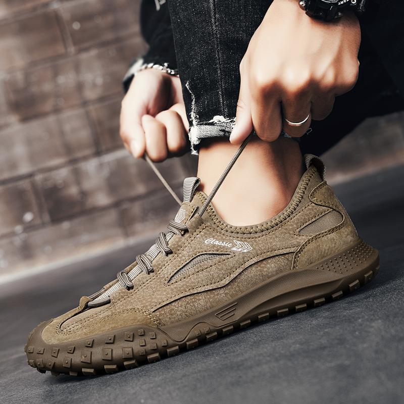 Men Leather Sneakers Lace-Up Stylish Outdoor Running Shoes Fashion Casual Tennis Shoes Lightweight Comfortable Male Sport Shoes