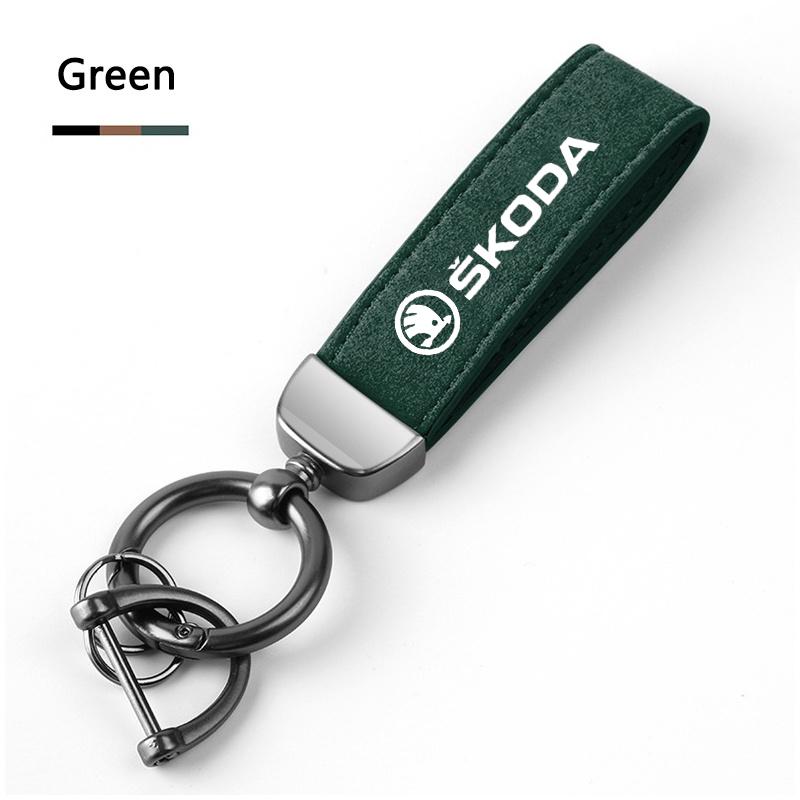 HAZJ3 Luxury Leather Car Keychain Auto Logo Keyring Accessories Women Men Gifts For Skoda Yeti VRIS Octavia A5 A7 Karoq Kamiq Fabia