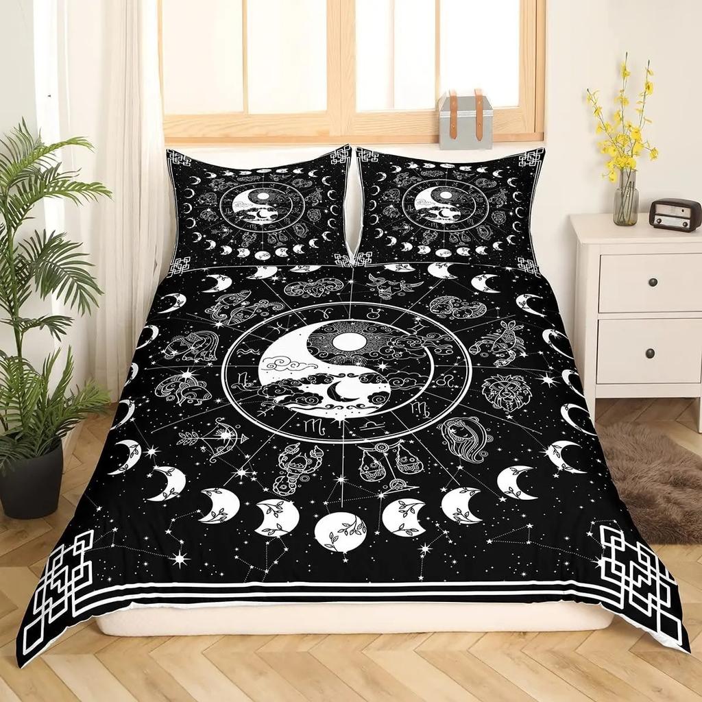 Black And White Duvet Cover Set Bohemian Mandala Bedding Set For Boys Yin And Yang Polyester Comforter Cover King Size
