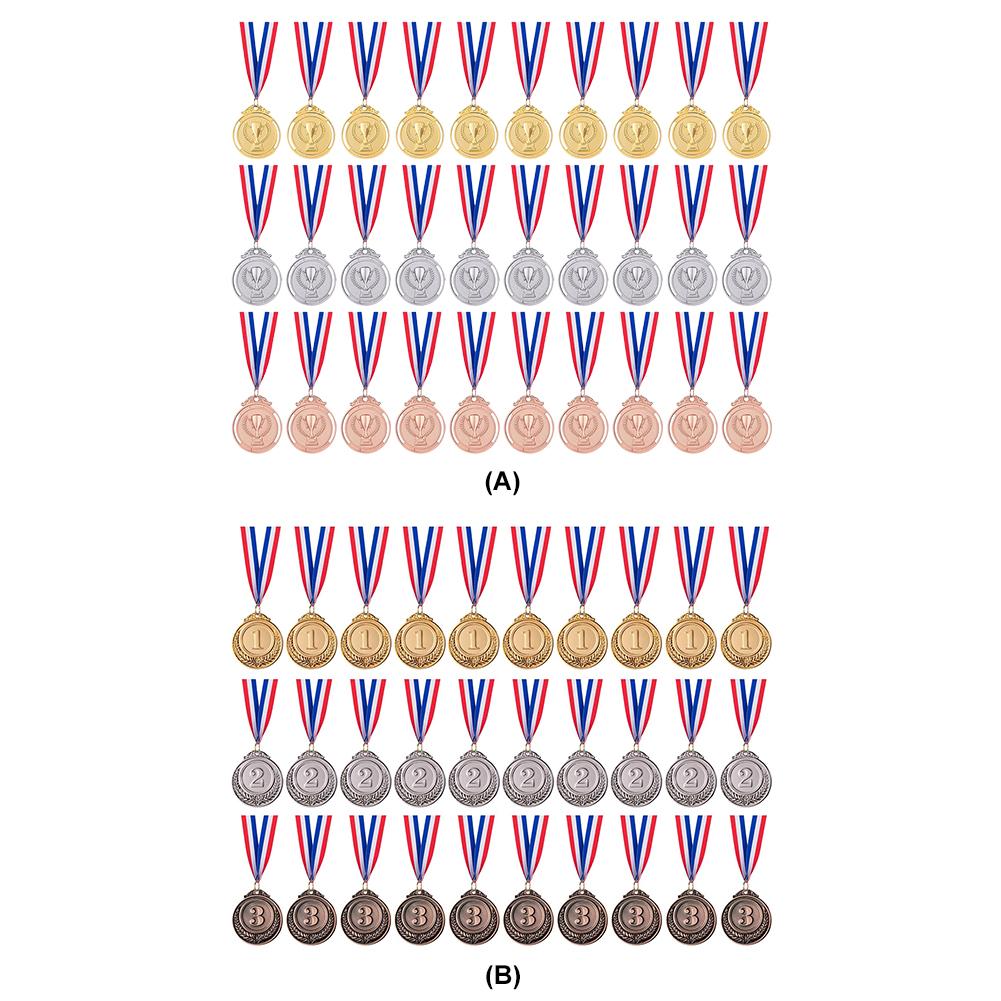 30pcs 2inch 1st 2nd 3rd Prize Medal with Neck Ribbon Gold Silver Bronze Prize Round Metal Medal for Kids School Sports Meeting